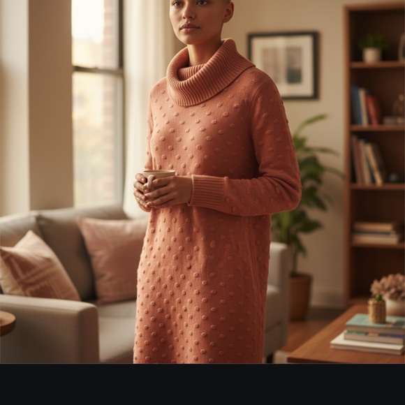 Jessica Howard Dresses & Skirts - Jessica Howard pink polka dot sweater dress with cowl neck